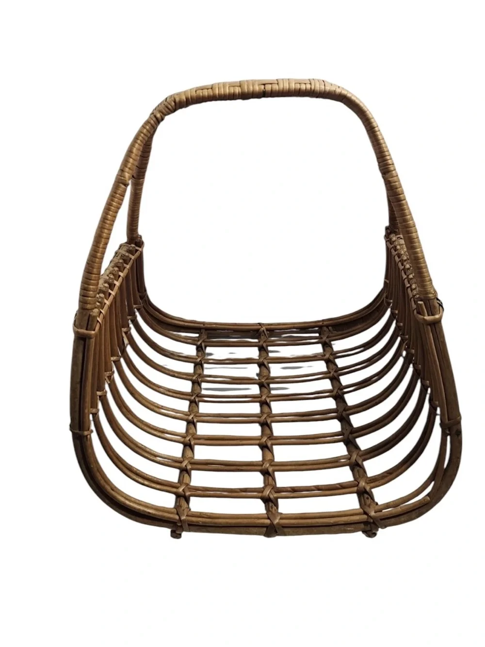 Vintage Mid Century Wicker Modern retro atomic Magazine Rack Holder Basket Decor